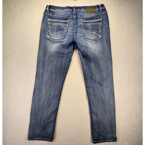 BKE Buckle Nolan Jeans 38x32 Straight Fit Blue Feather Whisker y2k 2000s (36x30) - Picture 6 of 14